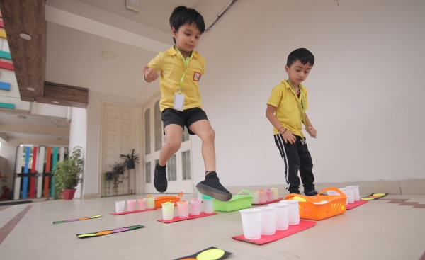 Children learning through Montessori-aided tools and hands-on activities at Crayons Play School Ranchi