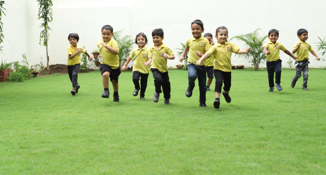 Lush Green Lawns and play area for kids at Crayons Montessori Play School Ranchi | Kanke Road | Day Care